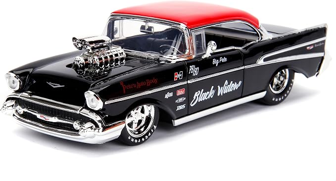 Jada Big Time Muscle 1:24 1957 Chevy Bel Air Die-Cast Car (Black/Red)