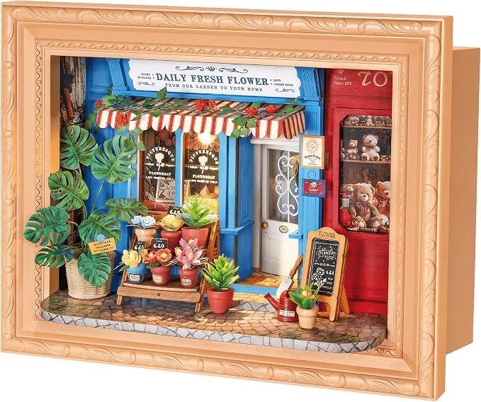 ROBOTIME Daily Fresh Flower 3D Puzzle DIY Miniature House Kit: Build Your Own Floral Photo Frame for Adults, Charming Wooden Dollhouse Model for Home Decor & Handmade Gifts