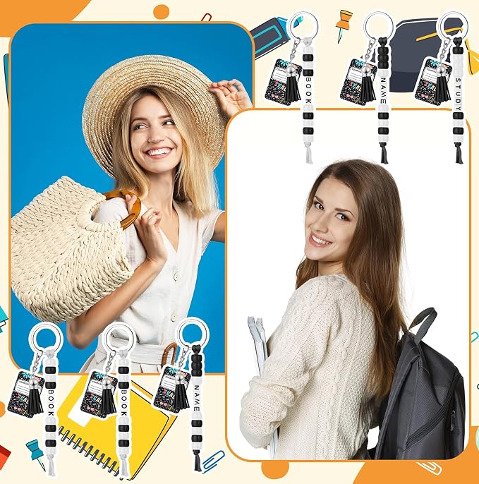 Suncalla 996 Pcs 24 Set Composition Book Keychain Making Kit Back to School Gifts DIY Bead Key Chain Crafts Adjustable Name Bead Notebook Card Kit Back to School Jewelry Graduation Party Supplies