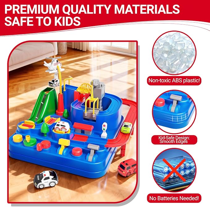 Toys for 3 Year Old Boys, Large City Adventure Car Race Track for Toddlers, STEM Montessori Playset with 4 Cars & Helicopter, Educational Learning Toy, Birthday Christmas Grandkids Gifts