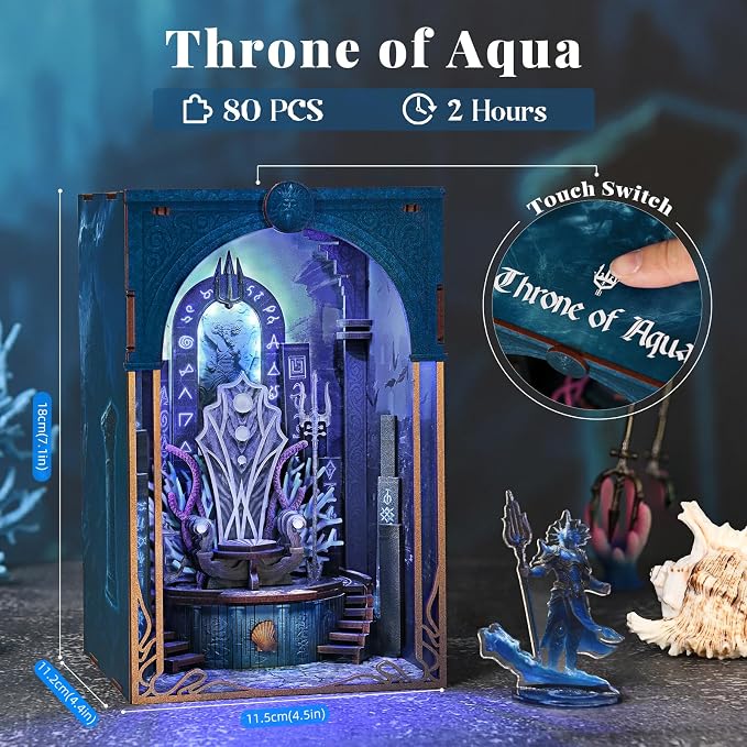 CCCDF Book Nook Kit - DIY Miniature House Dollhouse Kit, Booknook Tiny House Bookshelf Decor for Beginners, Adults and Teens, Gifts for Family, Friends (Throne of Aqua)