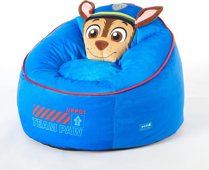 Idea Nuova Paw Patrol Chase Hillside by pod Plush Kids Bean Bag Chair, 24" Wx24 Dx17 H
