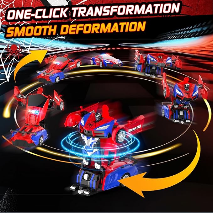 Remote Control Car with One Button Transformation, RC Cars Transforming into Robot, 2.4Ghz 360 Degree Rotation Police Car with Light, 1:18 Scale Transform Toys for Boys Girls Kids 4-7 8-12 6-8