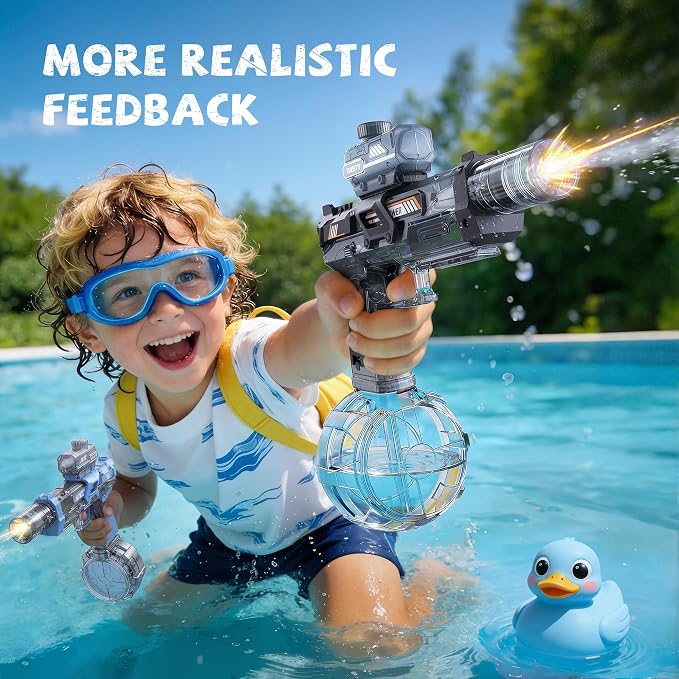 2 Pack Water Gun for Kids Boys, Squirt Water Gun for Kids with LED Light & 25 FT Shooting Range, Large Capacity No Leak Water Guns, Summer Swimming Pool Beach Outdoor Water Fighting Parties Toys