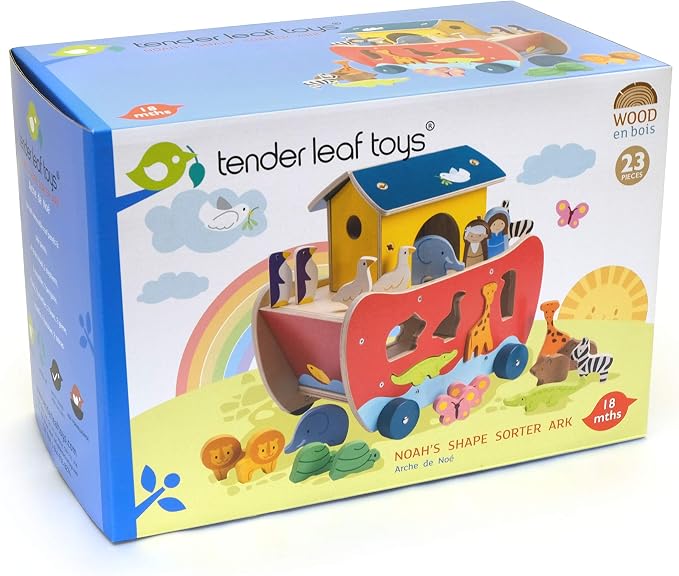 Tender Leaf Toys - Wooden Noah’s Ark Animal Shape Sorter Toy - Encourages Imaginative Play, Improves Recognition and Problem Solving Skills - 3 Years +