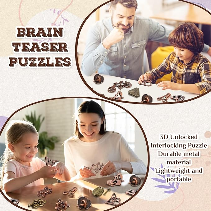 24 Pcs Metal Brain Teaser Puzzles Assortment for Adults Difficult Magic Puzzles Highly Hard Brain Games Iq Logic Test Disentanglement Game for Mind Challenge(Classic)