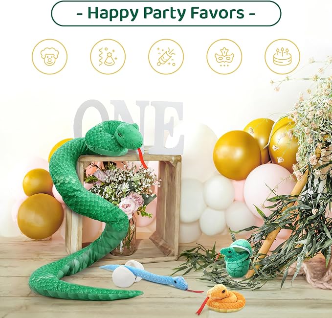 MorisMos Giant Snake Stuffed Animal Mommy with Babies & Eggs,Realistic Stuffed Snake Plush Toys for Kid Girl Boy 3 5 7 8 12,Long Green Boa Constrictor Anaconda Toys,Python Gift for Halloween Christmas