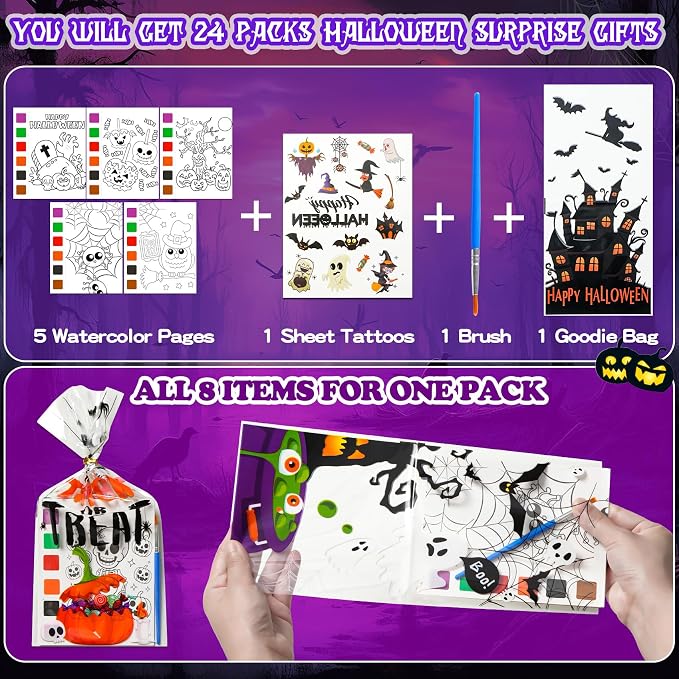 Halloween Party Favors for Kids, 120Pcs Water Coloring Books & 320Pcs Temporary Tattoos Bulk for Goodie Bags Stuffers Classroom Prizes Halloween Trick or Treat Crafts for Kids Party Supplies