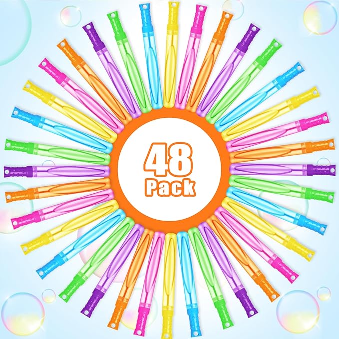 SpringFlower 48 Pcs Bubble Wand, Bubble Wands Bulk, Bubble Party Favor Supply for Summer Indoor & Outdoor Activities, Bubble Solution Summer Toy in 6 Colors, Birthday,Wedding, Party