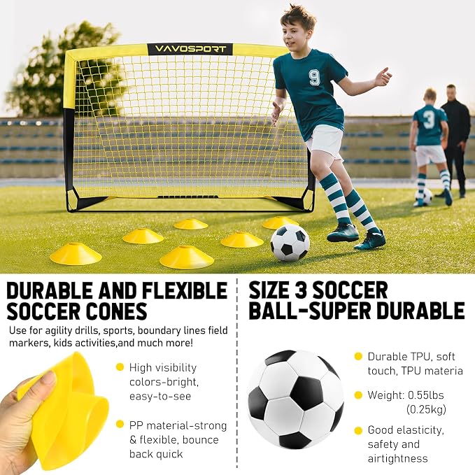 Kids Soccer Goals for Backyard Set - 2 of 4' x 3' Portable Soccer Goal Training Equipment, Pop Up Toddler Soccer Net with Soccer Ball, Soccer Set for Kids and Youth Outdoor Games, Sports, Play