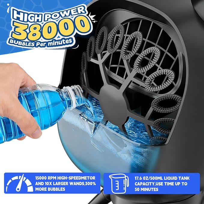 Bubble Machine for Kids,Automatic Rotation Bubble Maker 1800mAh Rechargeable Battery, 500ml Large Tank 2 Speed Control Type-C Charge Bubble Toys for for Kids, Weddings, Birthday Parties