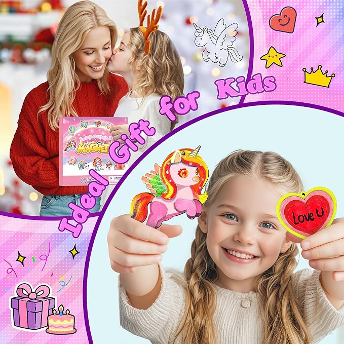 12 DIY Unicorn Wooden Magnets - Arts Crafts Painting Kits For Kids, Creative Art Supplies Paint Gift For Birthday Party Favors Family Easter Crafts Decorations Unicorn Toys For Girls Boys Ages 4-12