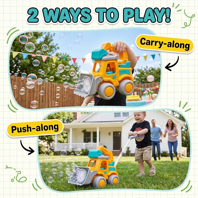 Automatic Bubble Machine for Toddlers,Construction Truck Bubble Lawn Mover W/Light,Bubble Maker Blower Toys for 3 4 5 6 Year Old Boy Girl Kids,Summer Outdoor Pool Backyard Toys for Birthday Party