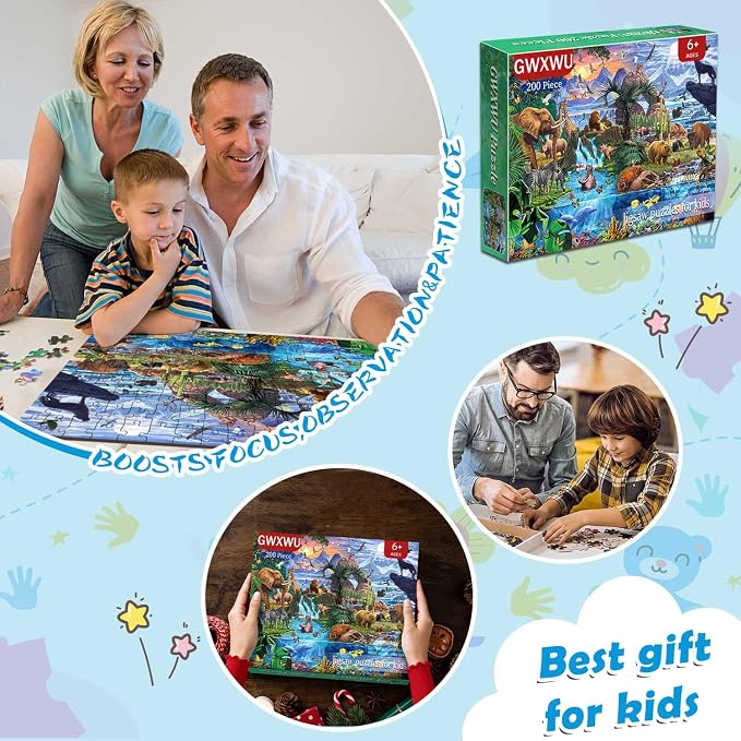 Puzzles for Kids Ages 6-8 8-10 Year Old - World Wildlife Panorama,200 Pieces Jigsaw Puzzles for Kids, Learning Educational Toys for Boys and Girls