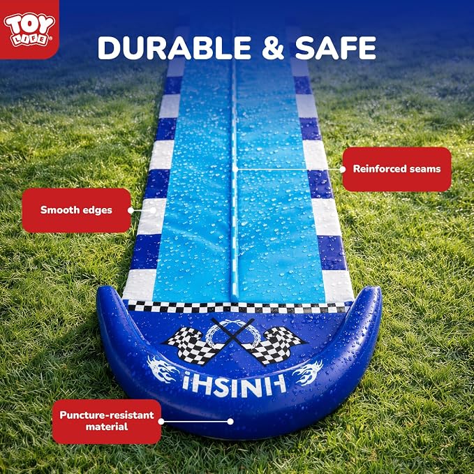 TOY Life Giant Race Car Water Slides for Kids 20Ft Waterslide Backyards Lawn with 2 Bodyboards, 2 Lane Slip Splash and Slide Summer Toys with Built-in Sprinkler for Backyard Outdoor Water Toys