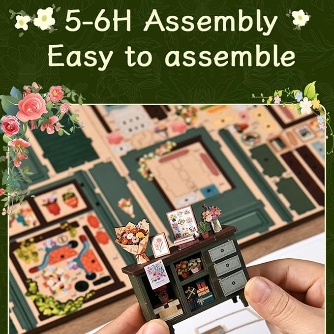 ISSEVE Florist Book Nook Kit for Adults Miniature House Kit Booknook Decor | Gifts for Book Lovers Friends Holidays, Bookshelf Insert Decor, DIY Crafts Kit,3D Wooden Puzzle, 259Pcs, 3-5 Hrs Build