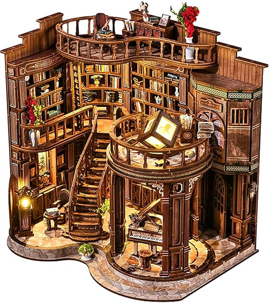 Spilay Book Nook Kit for Adults, Dreamy Book Hall DIY Miniature House Kit | With Warm LED Light, DIY Wooden Craft for Bookshelf Decor, Reading Nook Display, Book Lover Gifts & Home Decoration