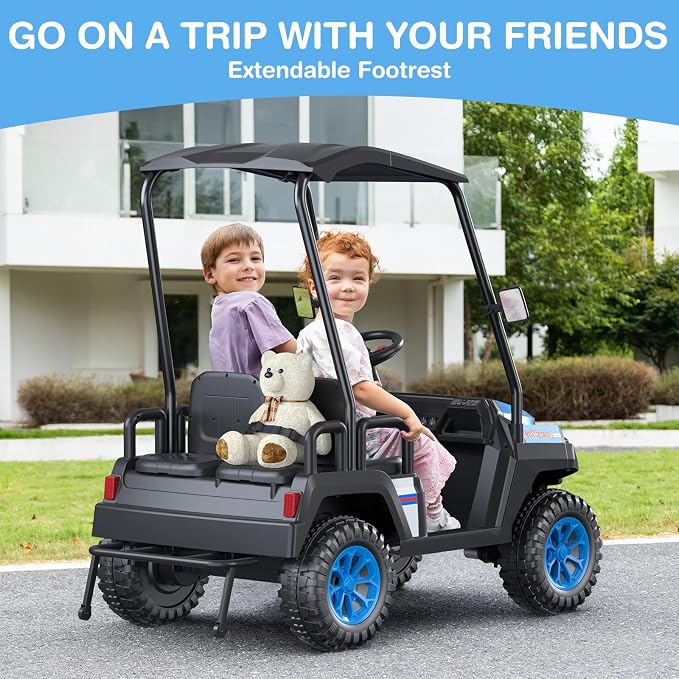 LIGIANT 24V Ride on Car for Big Kids, 4-Seaters Ride on Golf Cart, Max. Capacity: 264 Lbs(4 Kids), 4WD Kid's Car w/Remote Control, Detachable Awning, Spring Suspension, Music/Story/Power Display