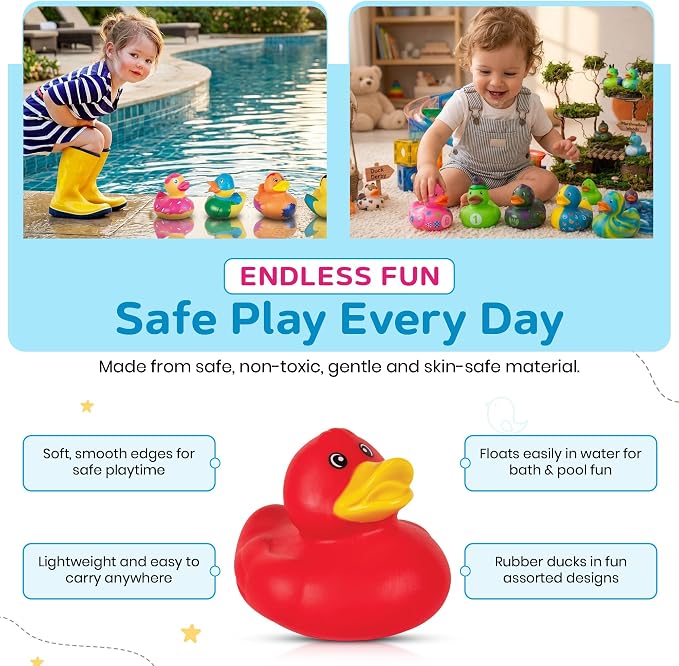 Kangaroo 50 Pcs Mini Rubber Ducks Bulk Jeep Ducks for Ducking– Floating Baby Bath Toys for Kids & Toddlers, Small Duckies for Pool Parties, Summer Party Favors Bulk, Baby Showers