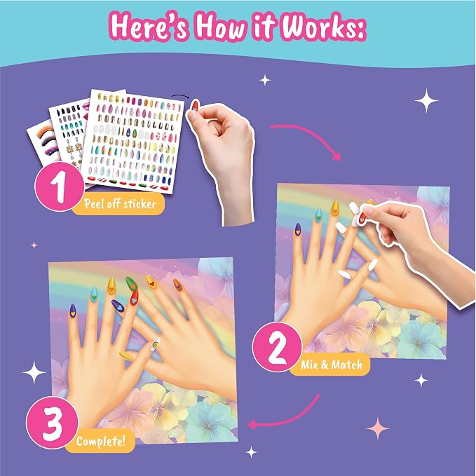 BSCOOL Drawing, Coloring & Sticker. Nails & Makeup Dress Up Sticker Book with 240+ Removable Stickers. Endless Nail Design and Makeup Combination for Kids Ages 4 and Up. Gift for Girls