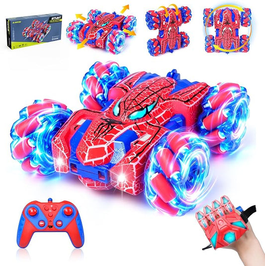 Spider Gesture Sensing Remote Control Car, 2.4GHz Hand Controlled RC Cars with full-Body Light, Double Sided 360° Rotating Rechargeable RC Stunt Car Birthday Gift Toys for Boys 4 5 6 7 8 9 10 11 12