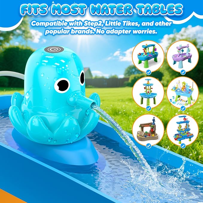 Water Table Pump, Magnetic No-Drill Rechargeable Battery Powered Continuous Flow Water Pump, Fits Water Tables & Step 2, Cordless Pump Toys, Outdoor Water Play Accessories for Kids & Toddlers, Green