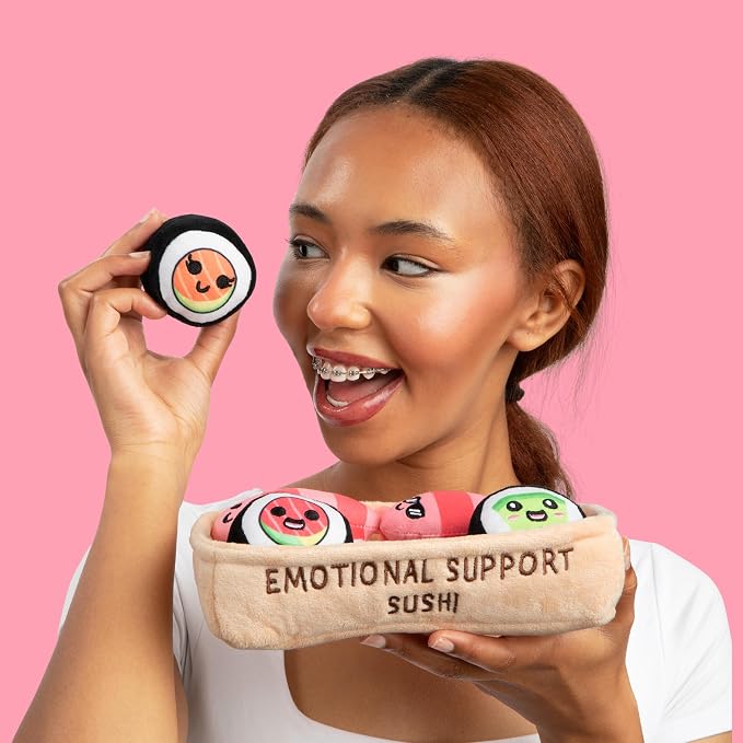 Emotional Support Sushi by Relatable - Cuddly Stuffed Animals and Toys, Squishy Toys and Plushies, Great Gift Ideas for Loved Ones of All Ages - Includes 5 Plushies with Carrying Basket