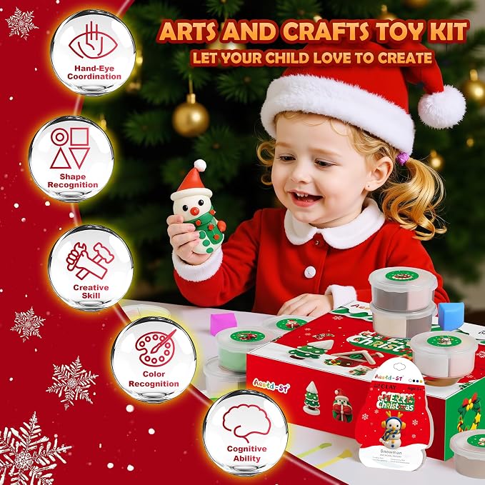 Air Dry Clay Kit - Christmas Theme, Modeling Clay for Kids, DIY Magic Clay with Sculpting Tools and Tutorials,12 Boxes Molding Clay, Ultra Light, Soft & Non-Sticky, Arts and Crafts Gift for Kids
