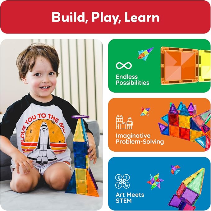 PicassoTiles 120pcs Mini Size Magnetic Tiles Magnet Toys Diamond Series Sensory Construction Building Blocks Set STEM Learning Travel Size Educational Toy for Kids Boys Girls Toddlers Age 3+ PTM120