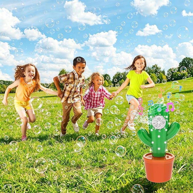 Cactus Automatic Bubble Machine LED Light Music Portable Kids Party Blower | Indoor Outdoor Birthday Easter Wedding Battery Operated Toy Gift