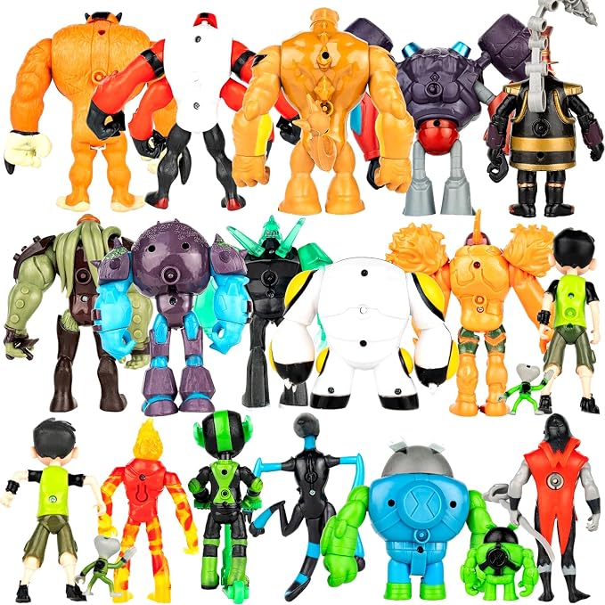 Big Set 20 pcs Omnitrix Action Figures Toys, Exclusive Collection Toys, Anime Character Figurines with Cake Toppers, Alien Hero Themed Party Decor Birthday Party Cake Decoration Supplies