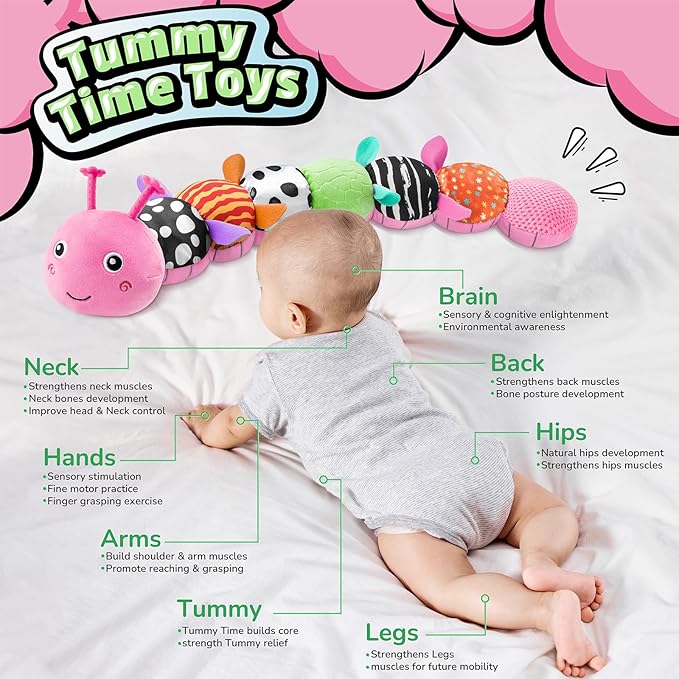 LIGHTDESIRE Baby Toys Musical Caterpillar,Infant Toys Stuffed Animals 3 6 12 Months Sensory Toys with Ruler Design,Crinkle&Ring Bell,Baby Teething Toy Tummy Time Boy Girl Birthday Shower Gifts