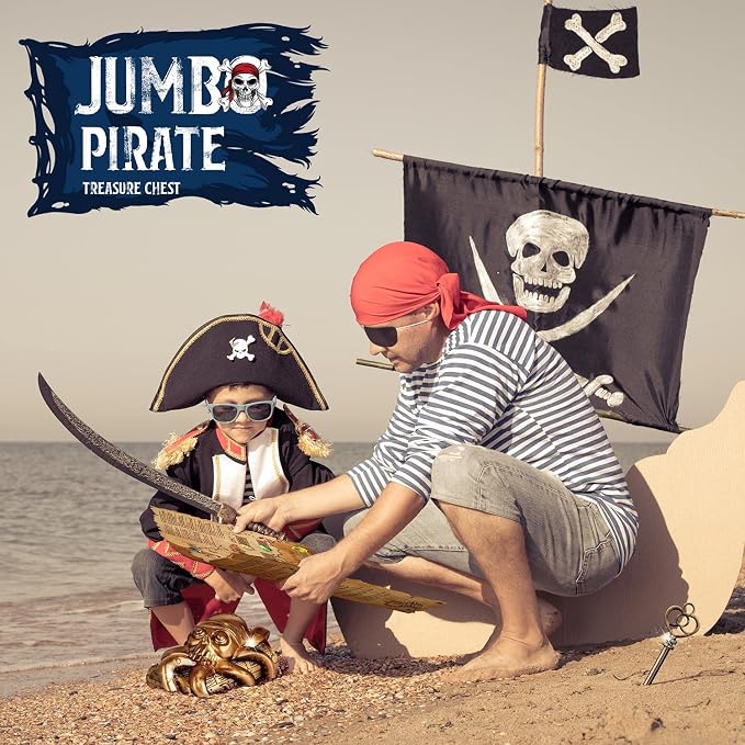 Jumbo Pirate Treasure Chest Dig Kit - Dig Up 12 Gems & Pirate Treasures, STEM Science Educational Toy Gifts for Boys, Girls & Kids Ages 6–12, Excavation Dig Party Favors