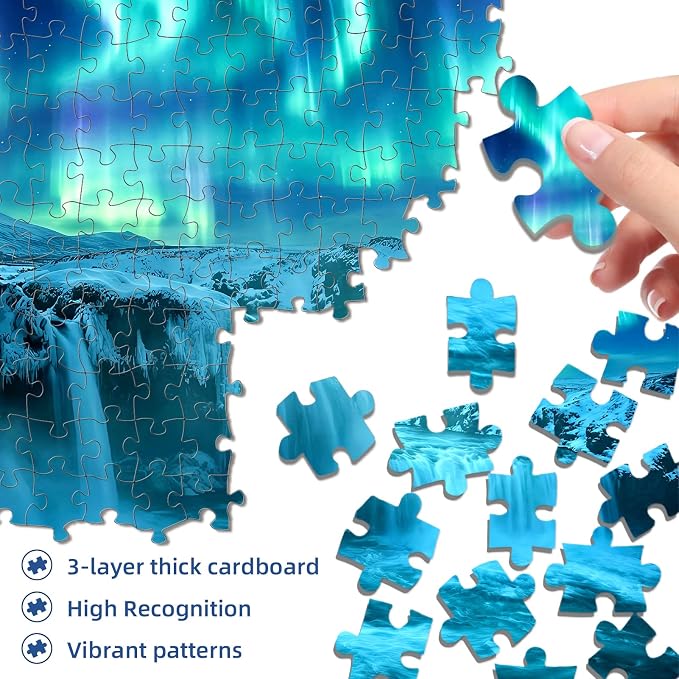 Aurora Waterfall Puzzles for Adults 1000 Pieces,Impossible Hard Challenging Jigsaw Puzzles for Adults,Northern Lights Cascade Nature Art,Immersive Wilderness Wall Art Decor,Gifts for Nature Lovers
