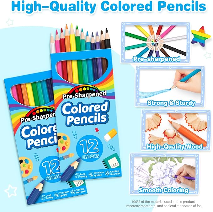 V-Opitos 168 Count Colored Pencils for Kids, 14 Pack Bulk Colored Pencils, 12 Colors Pre-Sharpened Coloring Pencils, Teacher Supplies, Classroom Prizes, Back to School Supplies, Kids Party Favors