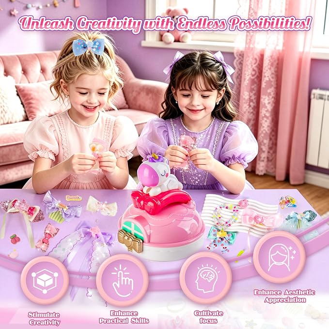 EFOSHM Bow Maker, Ribbon DIY Bow Kit for Girls, Fashion Hair Accessories Arts and Crafts Set, Bow Making Headband, Rings, Hairbands, Bracelets, Necklaces, Gift for 5 6 7 8 Year Old Girls
