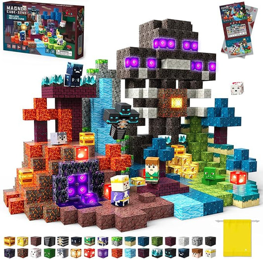 Magnetic Building Blocks, STEM Toys Educational Magnet Cubes for Kids Ages 4-12 (Inferno Adventure-200pcs)