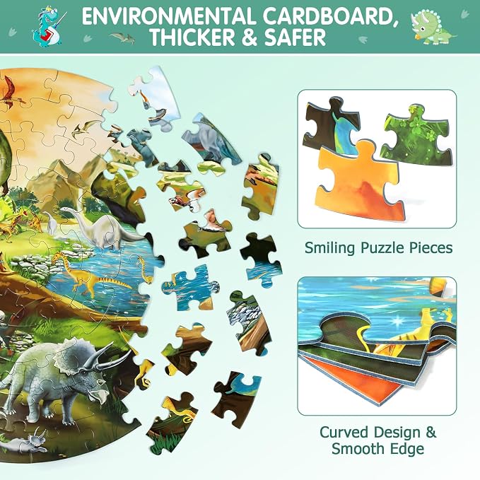 DIGOBAY Floor Puzzles for Kids Ages 3-8, 70 Piece Dinosaur Jigsaw Puzzle for Kids Ages 3+ Year Old Large Round Toddler Puzzles Preschool Learning Educational Toys Gift for Boys Girls (Tyrannosaurus)