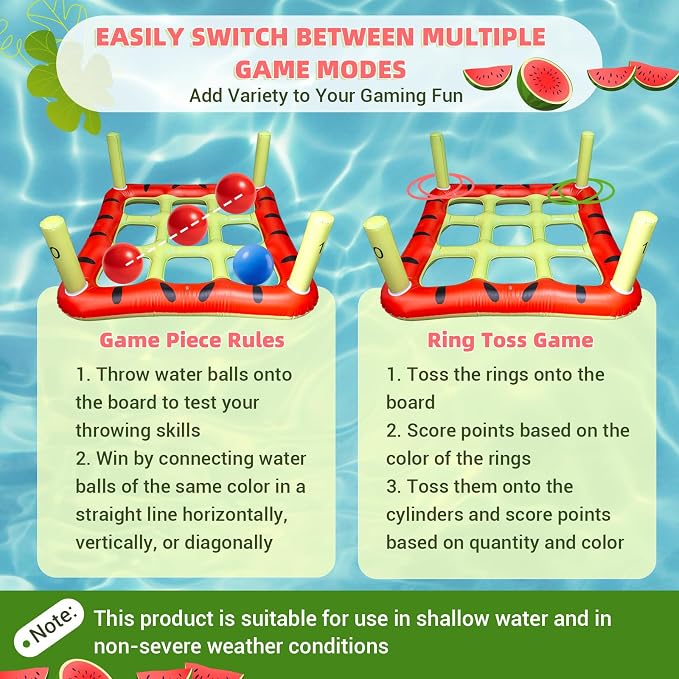 Pool Toys Games Set, 2 in 1 Giant Inflatable Pool Tic Tac Toe Game & Ring Toss with Combined Inflation & Water Filling Valve for Adults Kids Family, Shallow Water Beach Yard Activities