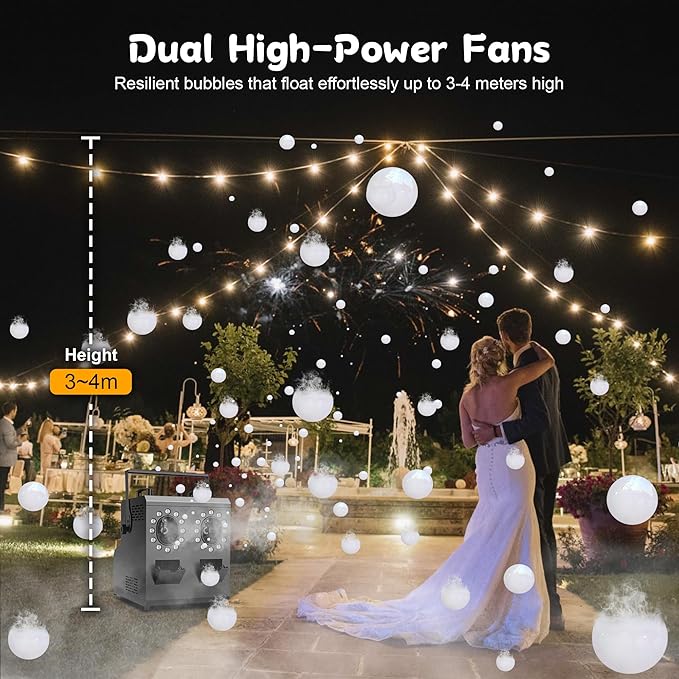 1500W Fog Bubble Machine with 24 RGBW LEDs, DMX512 & Wireless Remote, Dual 5L Tank, Timer — Professional Smoke Filled Bubble Blower for Wedding Halloween DJ Stage Party Indoor Outdoor