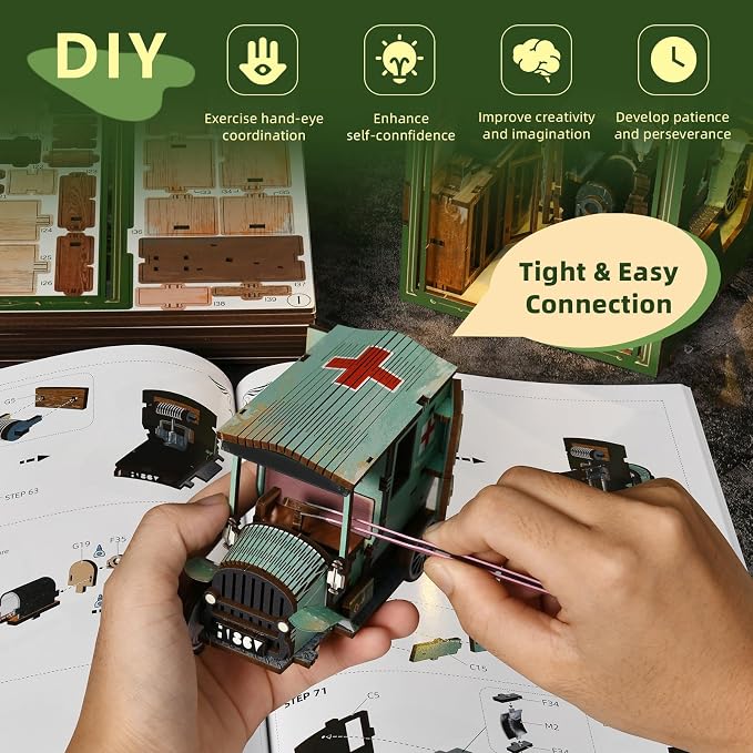MiniCity Book Nook Kit, DIY Doll House Booknook, Miniature Kit for Bookshelf Doll Houses for Adults Teen Halloween, 3D Wooden Puzzle Bookends with Led Light and Dust Cover (The Radium Lady)