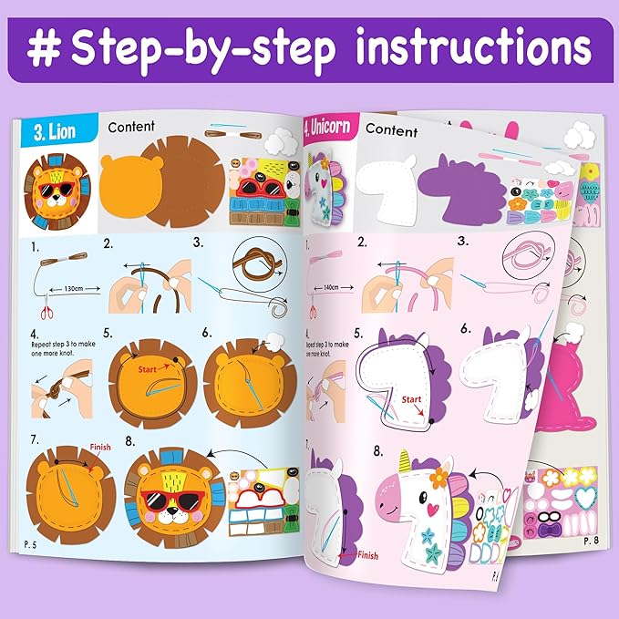 EZCRA Unicorn Sewing Kit for Kids Ages 4-8 - Learn to Sew Craft Kit - 8-in-1 Beginner Sewing Projects for Girls - Gift for Kids with Full Instructions & Felt Stickers