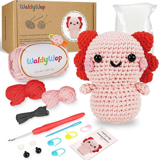 WaldyWop Crochet Kit for Beginners Adults, Wobbles Crochet Animal Kit, Complete Starter Knitting Set w/Step-by-Step Video Tutorials, Easy Yarn (Extra 40%), Hook - DIY Craft Kits, Gifts for Women
