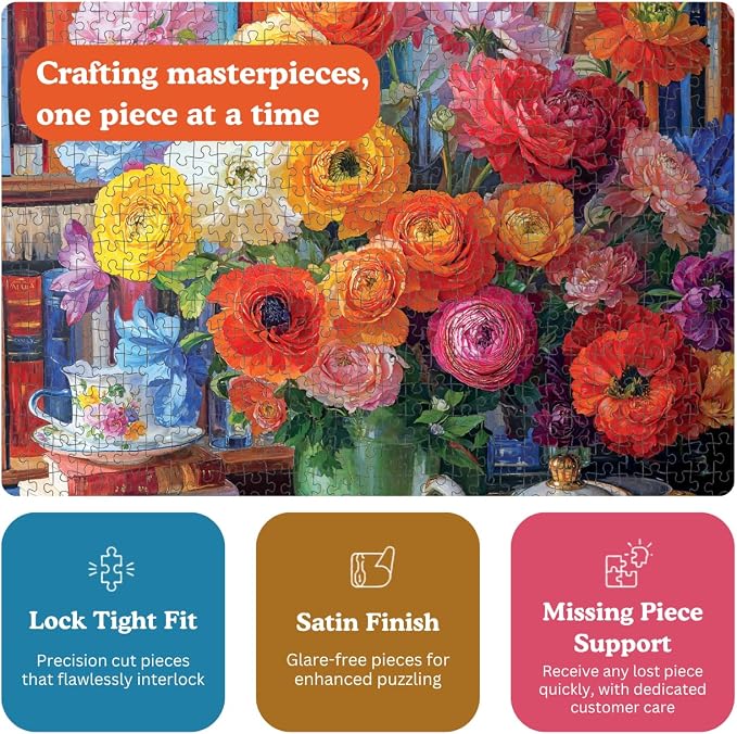 Cross & Glory - Ranunculus Rendezvous - 1000 Piece Jigsaw Puzzle for Adults | Colorful Floral Puzzle for Puzzle Lovers and Art Enthusiasts