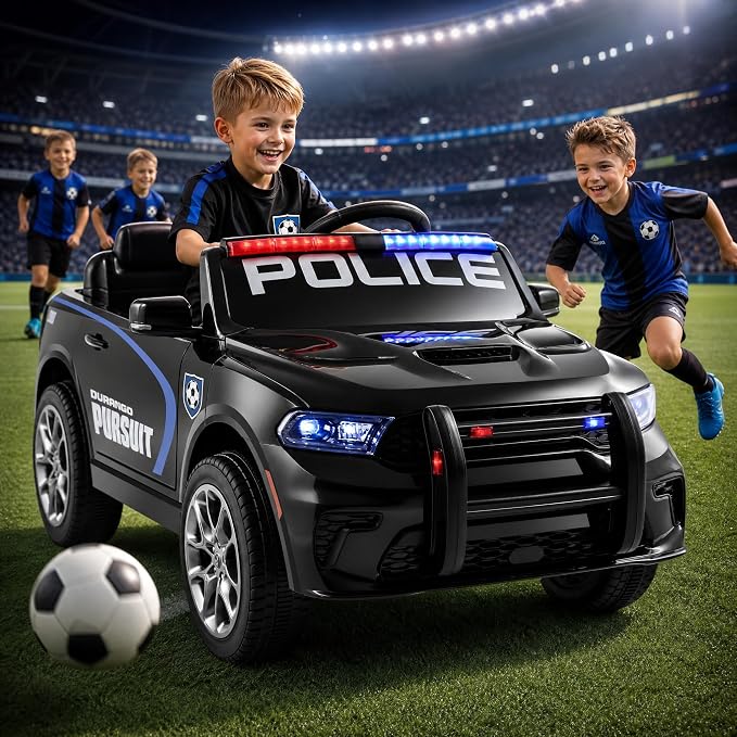 12V Kids Ride On Police Car, Licensed Dodge Durango Electric Ride On SUV with Remote Control,Dual 390 Motors, LED Lights, Music, Bluetooth, Siren, Megaphone Battery Powered Ride On Toy for Kids, Black