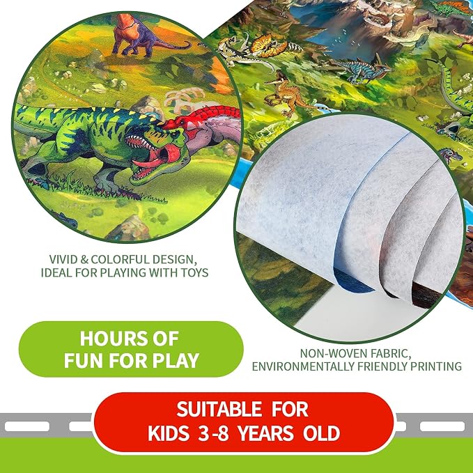 Oriate Kids Jurassic Toys Play Mat Dinosaur Activity Playmat,Parent-Child Interaction Pretend Play Rug for Dino Toys, Cognitive Learning Toys Floor Mats Game Carpet for Kid's Dinosaurs Collection