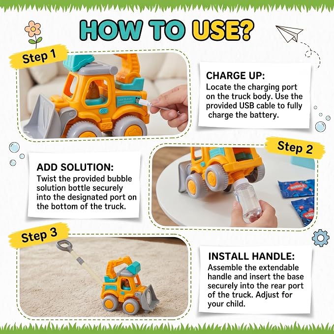 Automatic Bubble Machine for Toddlers,Construction Truck Bubble Lawn Mover W/Light,Bubble Maker Blower Toys for 3 4 5 6 Year Old Boy Girl Kids,Summer Outdoor Pool Backyard Toys for Birthday Party