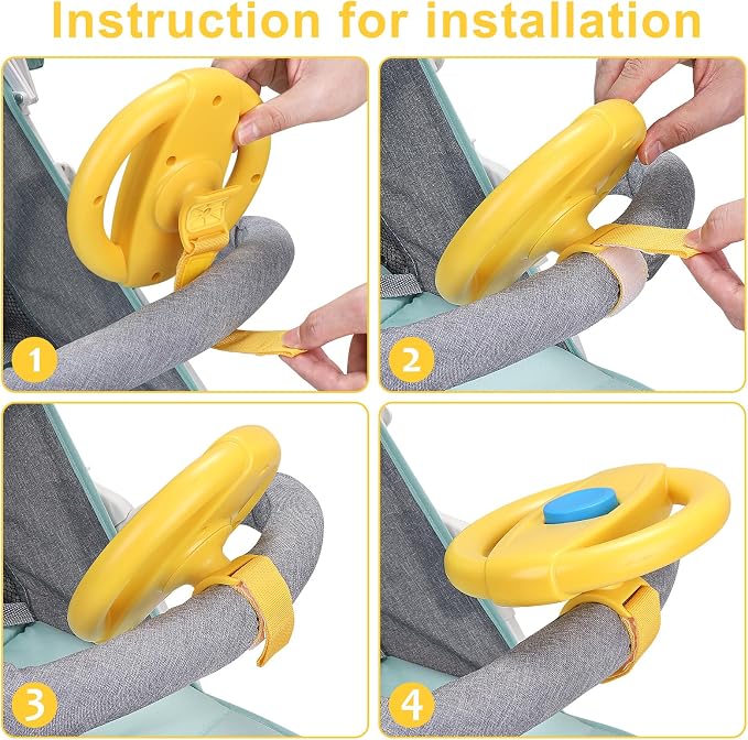 Accmor Stroller Steering Wheel Toy, Simulated Steering Wheel for Stroller Shopping Carts Cart Universal Detachable Pretend Driving Funny Toy Attachment