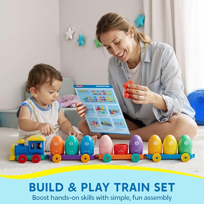 Play-Act Learning Toy for Toddlers 1 2 3 Years Old, Counting, Matching & Sorting Montessori Learning Dinosaur Train Including 9 Dinosaurs, Birthday Gift for Baby Boys Girls