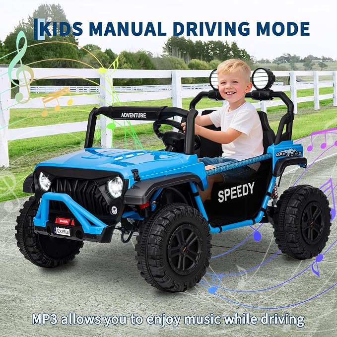 Garvee 24V Kids Electric Ride On Car with 4 x 45W Powerful Motors, Parent Remote Control & Manual Driving, Safety Speed 3-5 MPH, MP3 Player, Smooth Start, for Ages 3-8, Blue